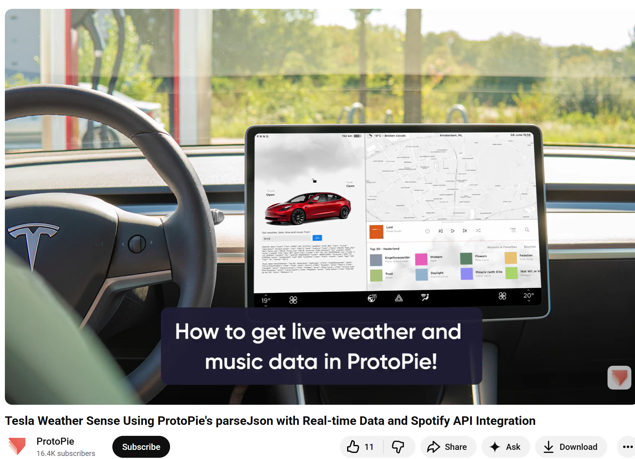 This video demonstrates how to import real-world weather data (such as data from OpenWeatherMap) into the ProtoPie prototype and transform it into an interactive visualization using the `parseJson` function. This corresponds to my tasks of visualizing external APIs and simulating real-time data using the ProtoPie prototype.Link: https://youtu.be/VTPC8uBaAJI?si=B-haeIx4R5Ynrbd5