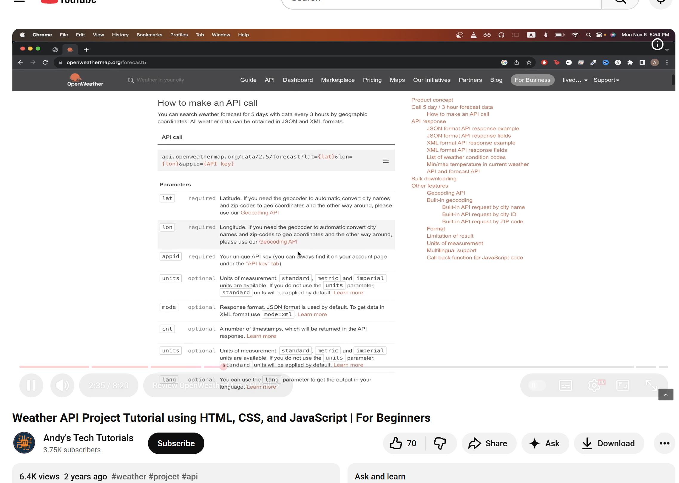 This tutorial explains how to integrate API data and visual effects in a web front-end, including dynamic backgrounds, icons, data refresh, and interaction design. This was extremely helpful for the unknowns of my Activity 2: how to make users emotionally feel changes in the weather, and how to express comfort through animation/visual rhythm. Link: https://youtu.be/JubKY5p3qRc?si=Z6apocvKj1KGiMri